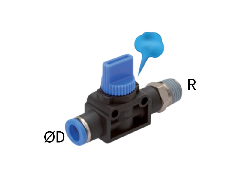 3/2-Wege Absperrventil Steckverschraubung AG R 1/4" - 12mm Gewindeseite entlüftend IQS-Standard
