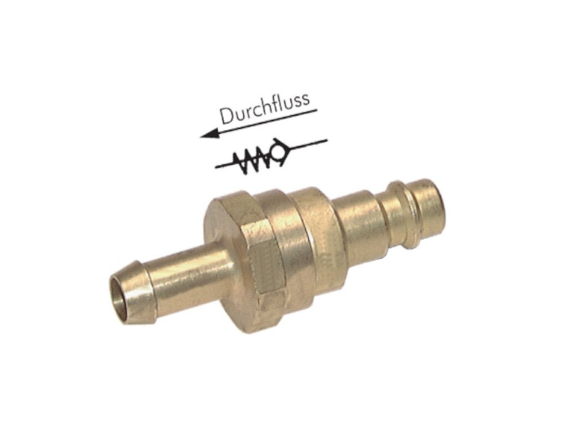 Kupplungsstecker Schlauchtülle 13mm mit Rückschlagventil NW 7,2 Messing