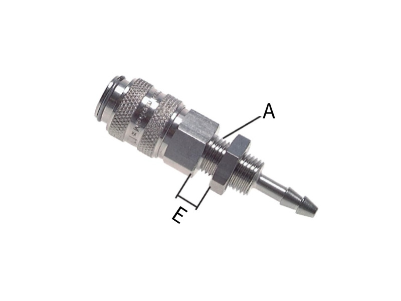 Kupplungsdose mit Schlauchtülle 4 mm und Schottgewinde M 10x1 NW 5 Messing