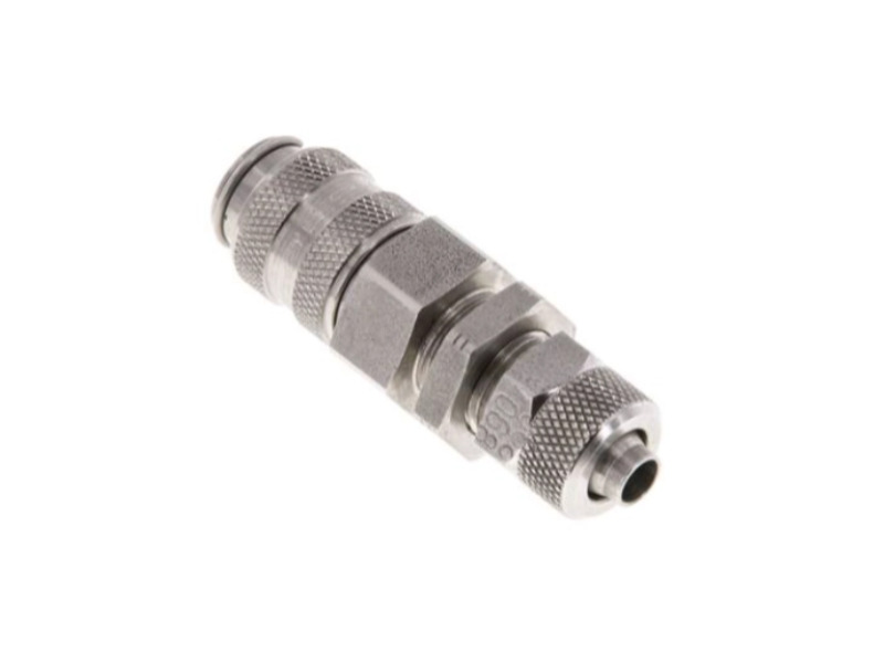 Kupplungsdose für Stecker beidseitig absperrend 6x4 mm mit Schottgewinde M 10x1 und ÜWM NW5 ES1,4305