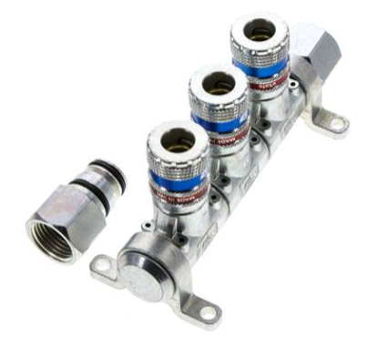 Verteilersystem mit Sicherheitskupplung IG G 1/2"  3-fach Verteiler  NW 7,6