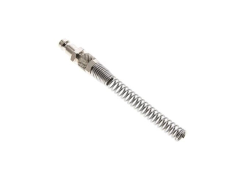 Kupplungsstecker für Schlauch 6x4 mm mit ÜVM und Knickschutz starr Messing vernickelt