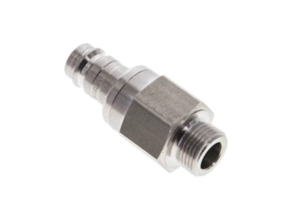 Kupplungsstecker beidseits absperrend AG G 3/8" NW 10 Edelstahl 1,4305
