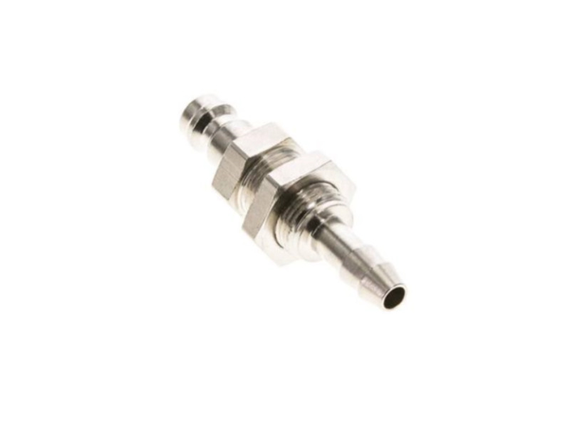 Kupplungsstecker mit Schlauchtülle 8 mm und Schottgewinde M 12x1 NW 5 Messing vernickelt