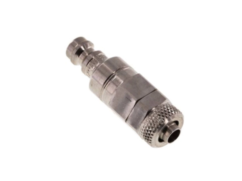 Kupplungsstecker beidseitig absperrend mit Überwurfmutter 8x6 mm NW 5 Edelstahl 1.4404