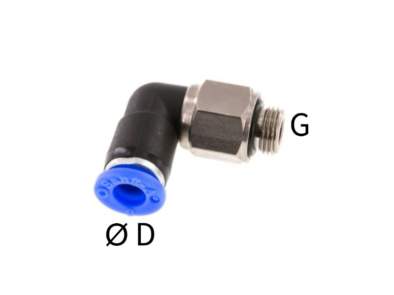 90° Drehverschraubung mit einem Kugellager AG G 3/8" - 8mm IQS-Standard