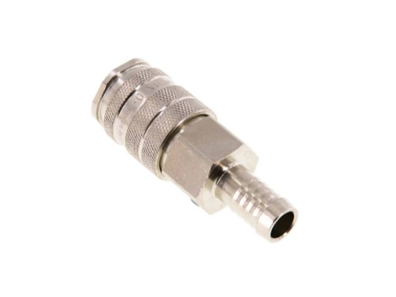 Kupplungsdosefür Stecker beidseits absperrend Schlauchtülle 9 mm NW 10 Messing vernickelt