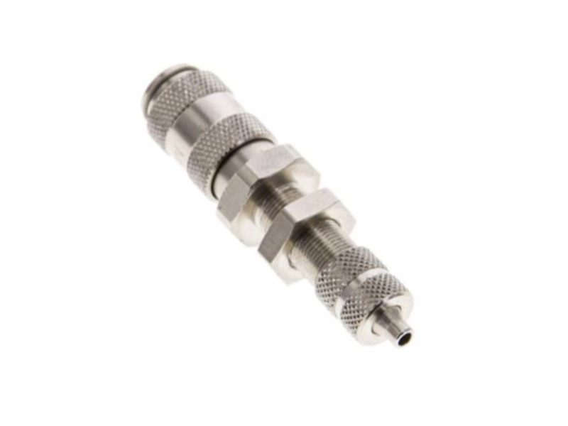 Kupplungsdose 4 mm für Stecker beidseitig absperrend mit SG M8x0,5 und ÜWM NW 2,7 Messing vernickelt