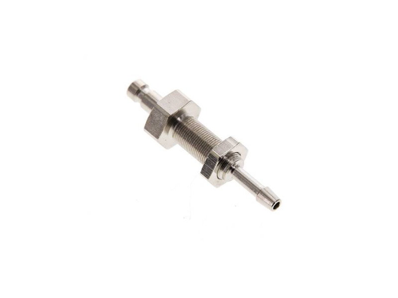 Kupplungsstecker mit Schlauchtülle 4mm und Schottgewinde M 7x0,5 NW 2,7 Messing vernickelt