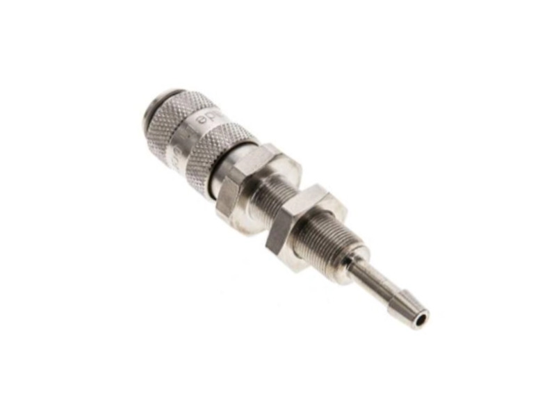 Kupplungsdose mit Schlauchtülle 3mm und Schottgewinde M 7x0,5 NW 2,7 Messing vernickelt