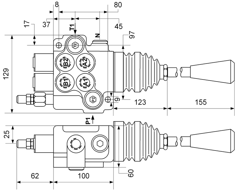 Handhebelventil mit Kreuzsteuerung 80L Joystickventil V3