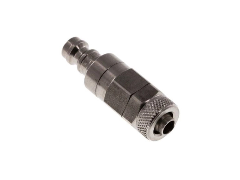 Kupplungsstecker beidseitig absperrend mit Überwurfmutter 8x6 mm NW 5 Edelstahl 1.4305