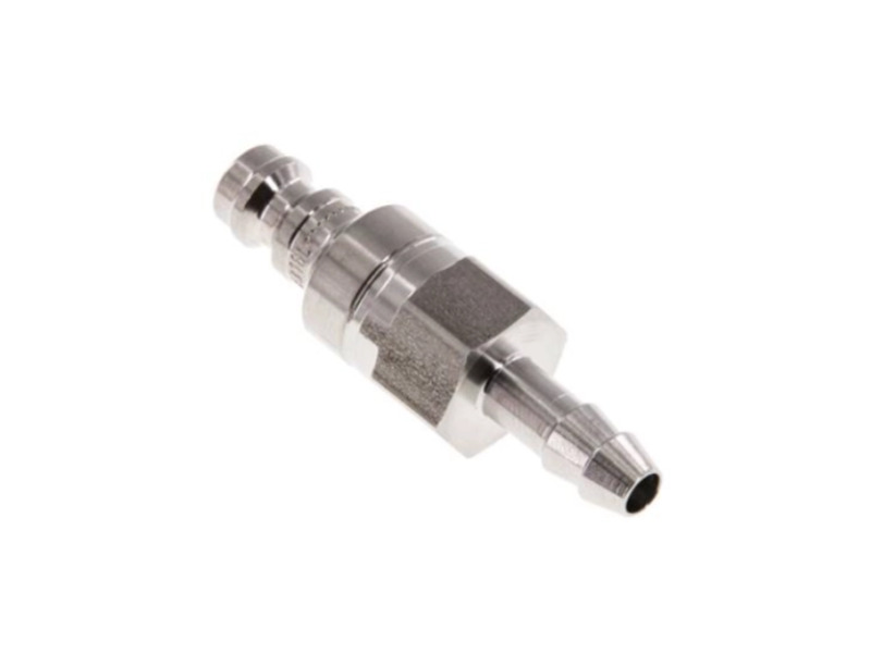 Kupplungsstecker beidseitig absperrend mit Schlauchtülle 8 mm NW 5 Edelstahl 1.4404
