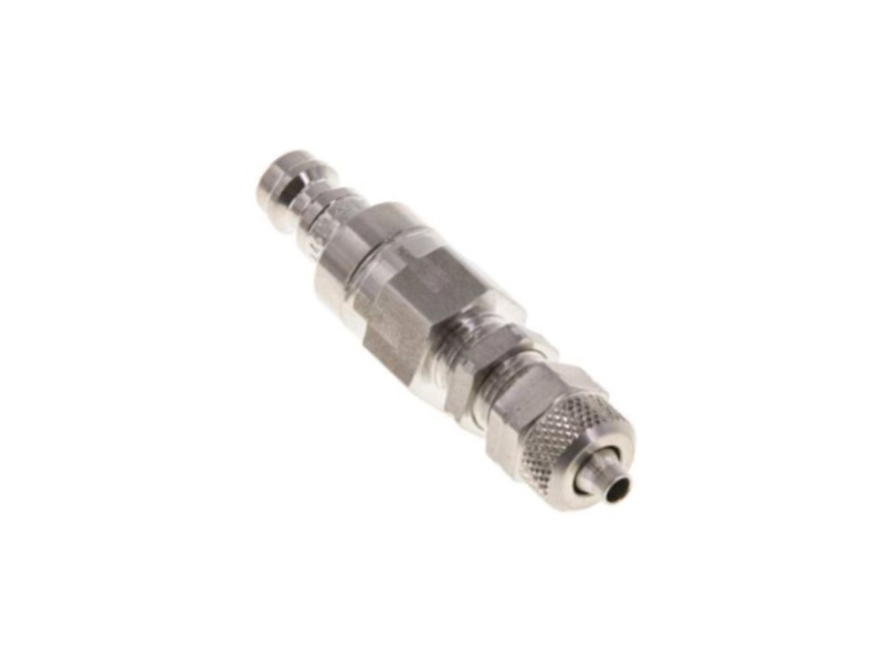 Kupplungsstecker für Schlauch 6x4 mm mit Schottgewinde M 10x1 und ÜWM NW 5 Edelstahl 1,4404