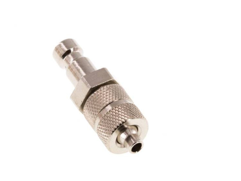 Kupplungsstecker 3 mm mit Schottgewinde M 7x0,5 und Überwurfmutter NW 2,7 Messing vernickelt
