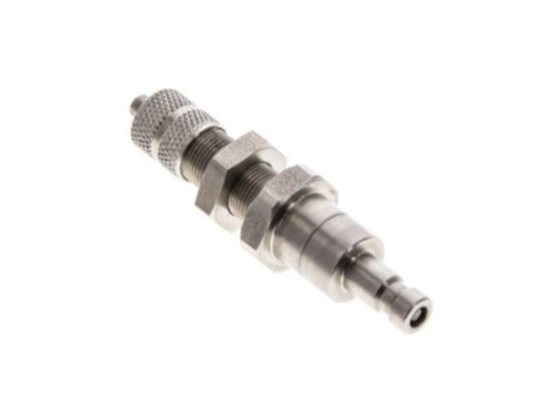 Kupplungsstecker 3 mm beidseitig absperrend mit SG M 7x0,5 und ÜWM NW 2,7 Edelstahl 1.4305