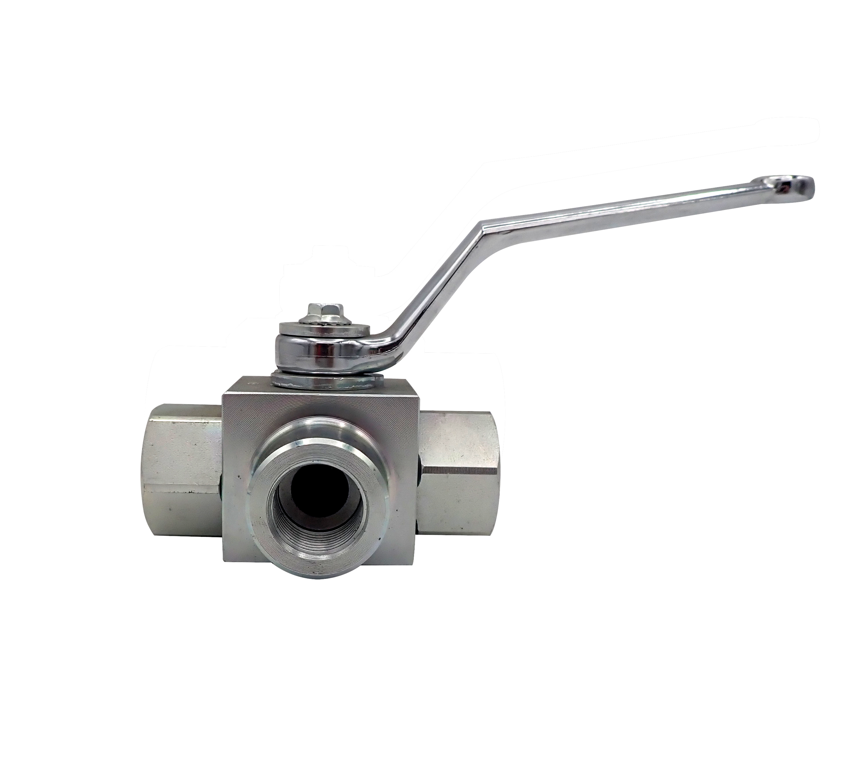 Hochdruck 3- Wege Kugelhahn L-Bohrung IG G 3/8" DN 10 PN 500 bar Stahl Zink/Nickel