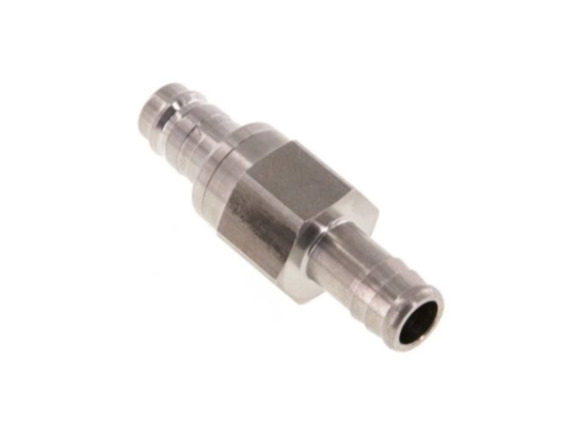 Kupplungsstecker beidseits absperrend mit Schlauchtülle 19 mm NW 10 Edelstahl 1,4305