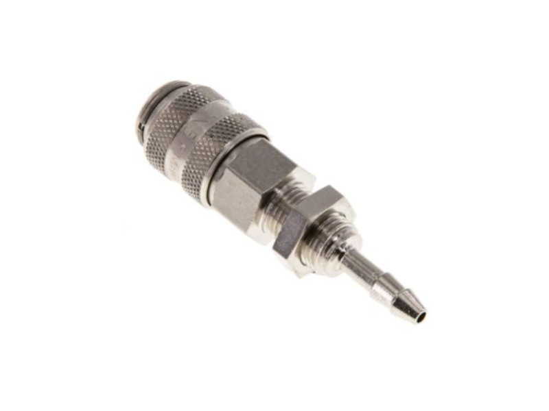 Kupplungsdose für Stecker beidseitig absperrend mit ST 6 mm und SG M 12x1 NW 5 Messing vernickelt