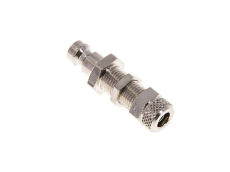Kupplungsstecker für Schlauch 8x6 mm mit Schottgewinde M 12x1 und ÜWM NW 5 Messing vernickelt