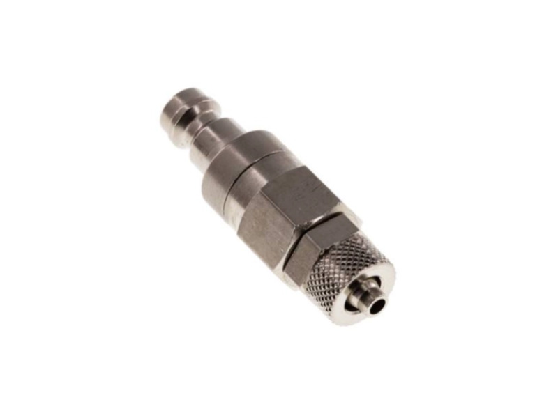 Kupplungsstecker beidseitig absperrend mit Überwurfmutter 8x6 mm NW 5 Messing vernickelt