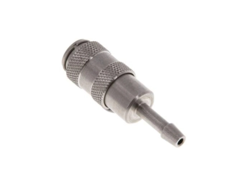 Kupplungsdose für Stecker beidseitig absperrend mit Schlauchtülle 5 mm NW 2,7 Edelstahl 1.4305