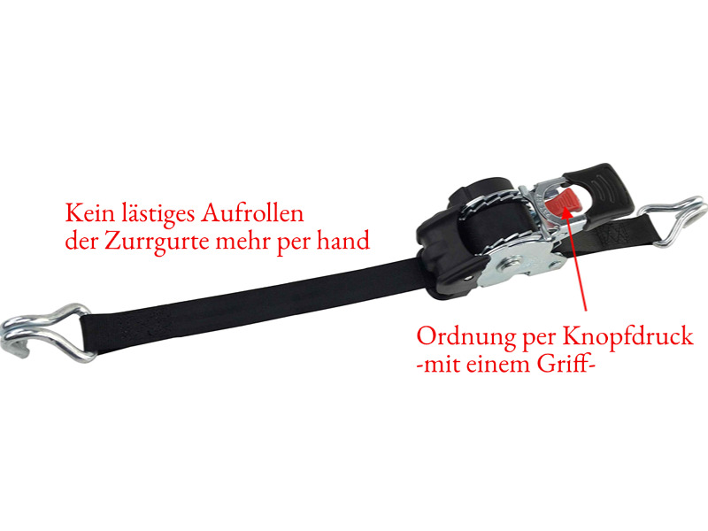 Zurrgurt 1-teilig 25mm 3m LC 300/600 daN automatischer Aufrollmechanismus/ Spitzhaken